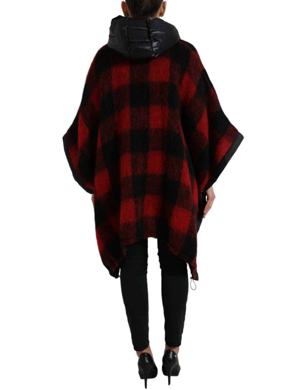 Poncho à capuche Dolce & Gabbana en tissu écossais noir et rouge, veste tendance avec motif Buffalo Check.