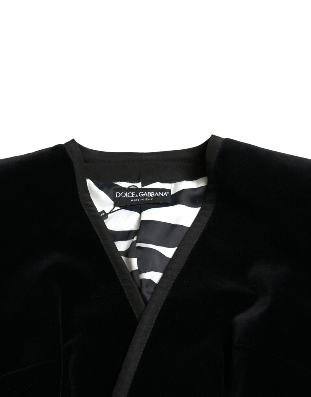 Veste en velours noir Dolce & Gabbana en coton à double boutonnage, élégante et sophistiquée, vue de face.