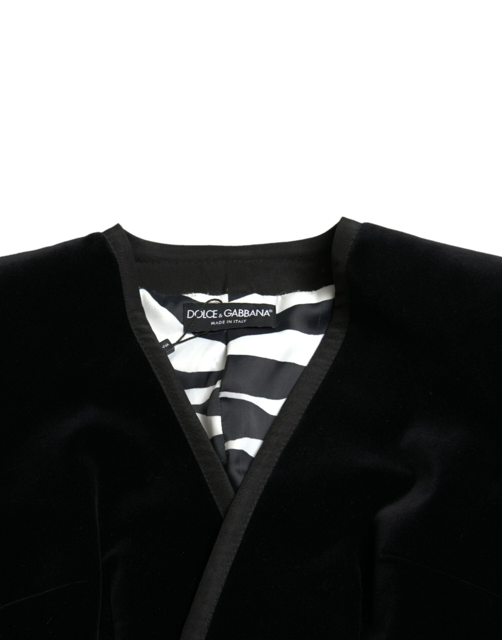 Veste en velours noir Dolce & Gabbana en coton à double boutonnage, élégante et sophistiquée, vue de face.