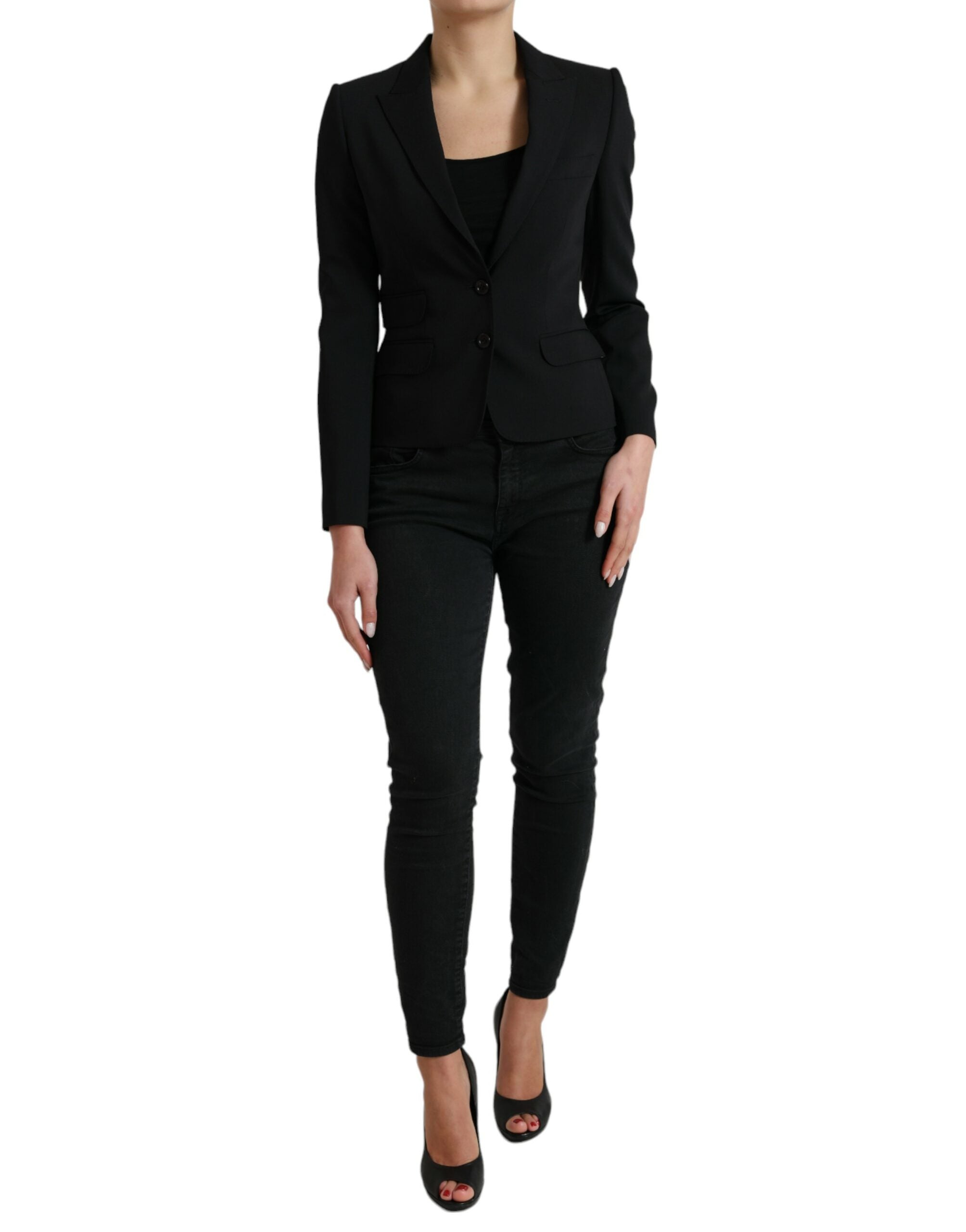 Veste blazer en laine noire Dolce & Gabbana, coupe simple boutonnage simple, style élégant et sophistiqué.