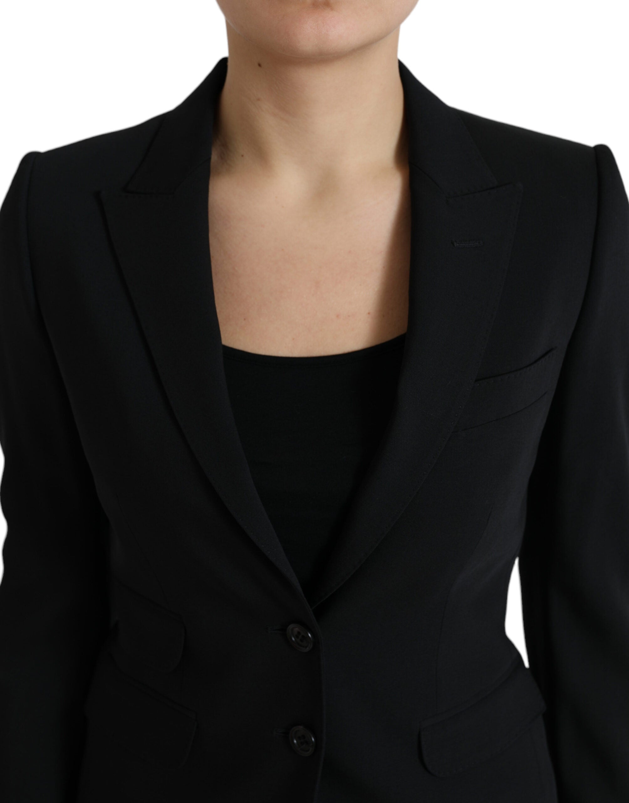 Veste blazer noir en laine Dolce & Gabbana, coupe simple boutonnage croisé, style élégant et classique.