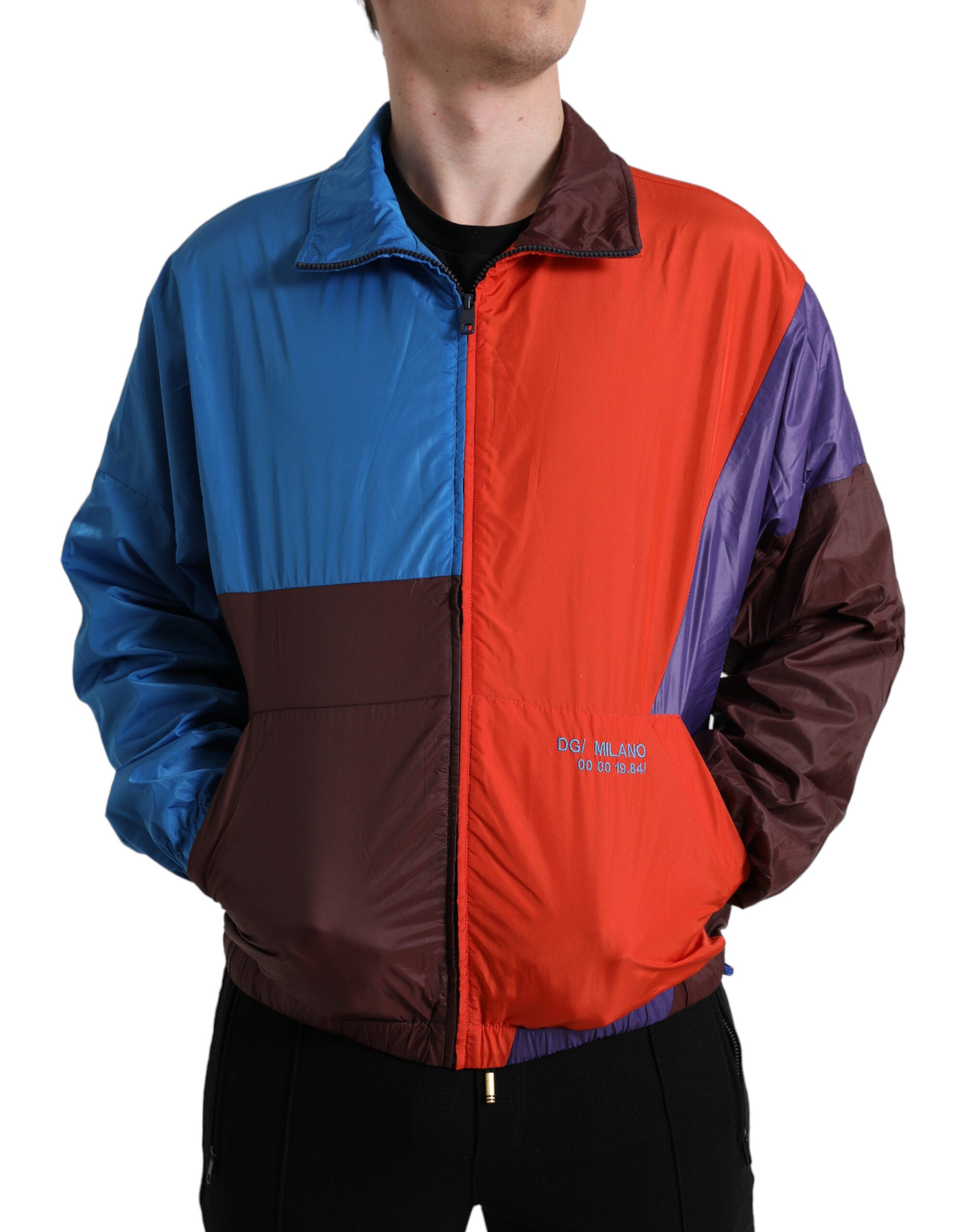 Veste coupe-vent multicolore Dolce & Gabbana avec design vibrant et détails colorés, en tissu léger et tendance.
