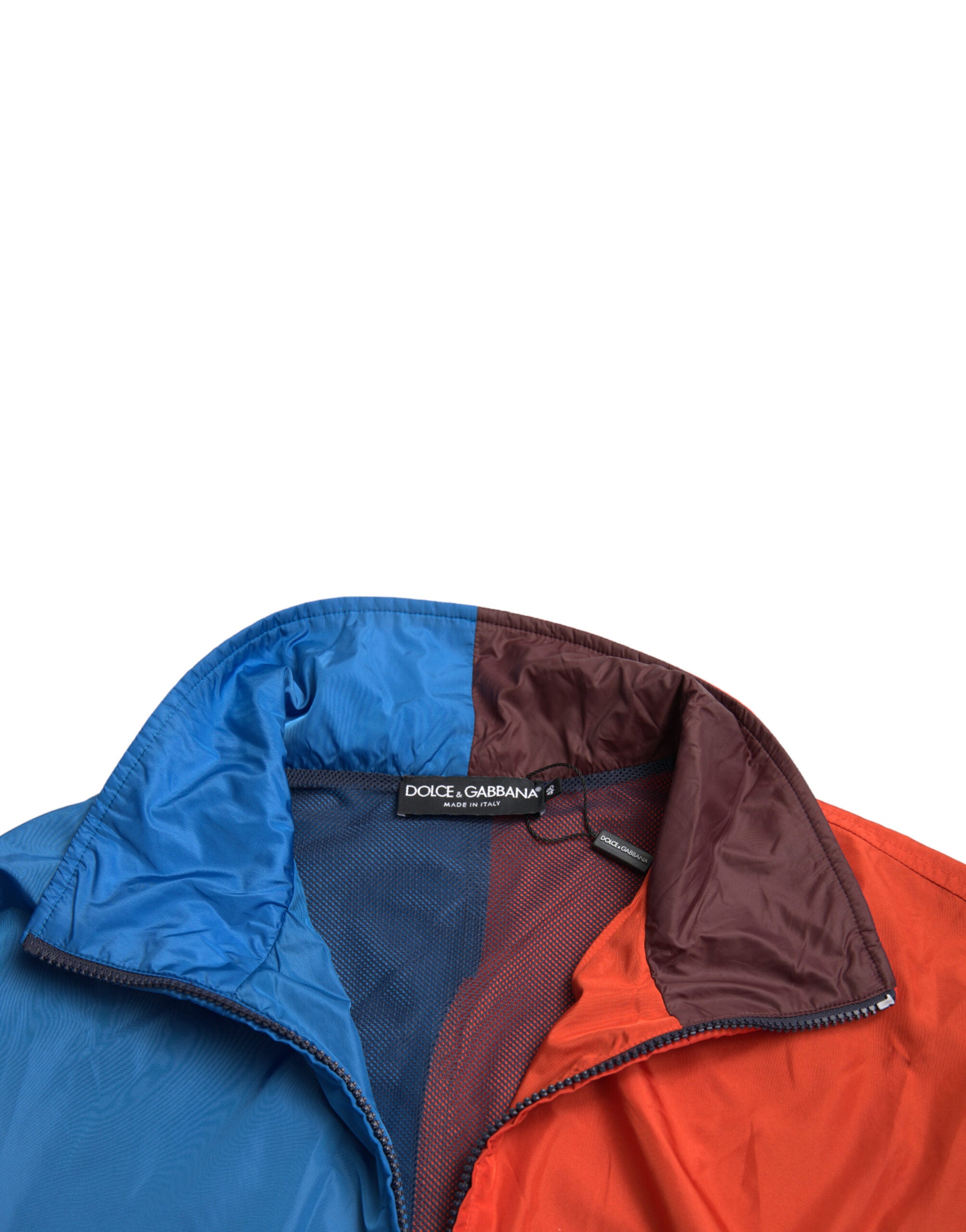 Veste coupe-vent multicolore Dolce & Gabbana, style décontracté avec motifs colorés, fermeture éclair et capuche.