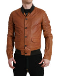 Veste en cuir de mouton perforée marron de Dolce & Gabbana, style élégant et sophistiqué, vue de face.
