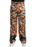 Pantalon en satin Dolce & Gabbana à imprimé marbre multicolore, style élégant et tendance.