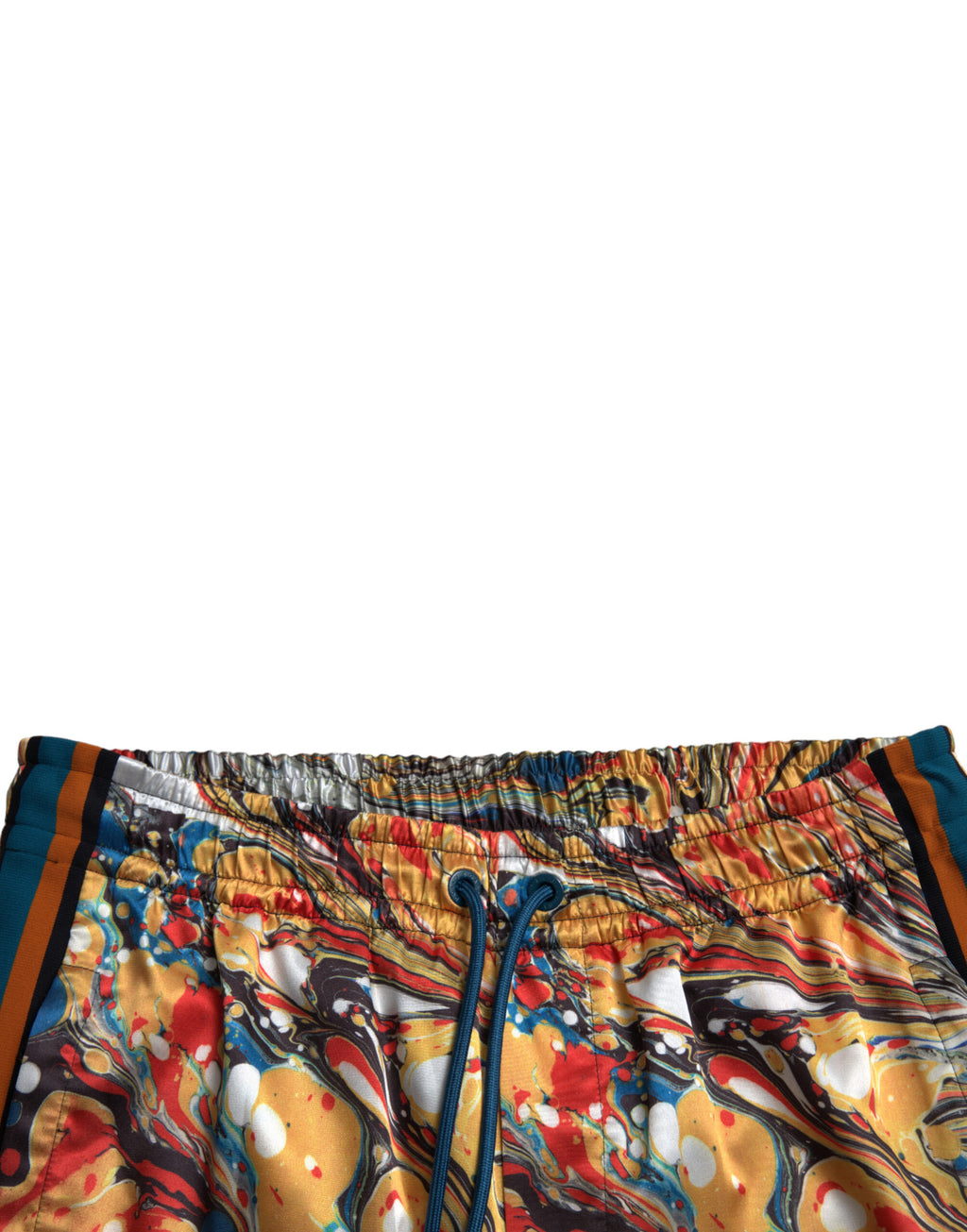 Pantalon en satin multicolore à motif marbre Dolce & Gabbana, style élégant et tendance.