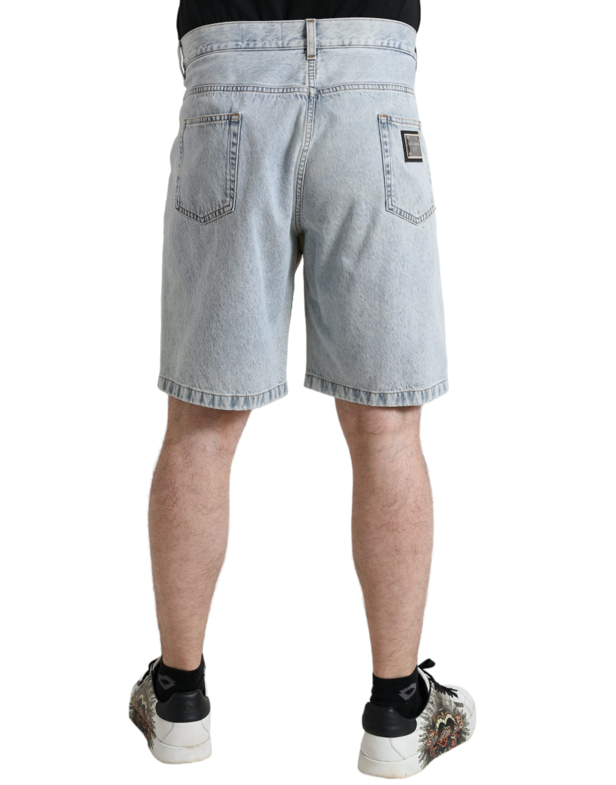 Shorts bermuda en denim multicolore à motif floral Dolce & Gabbana, style estival et tendance.