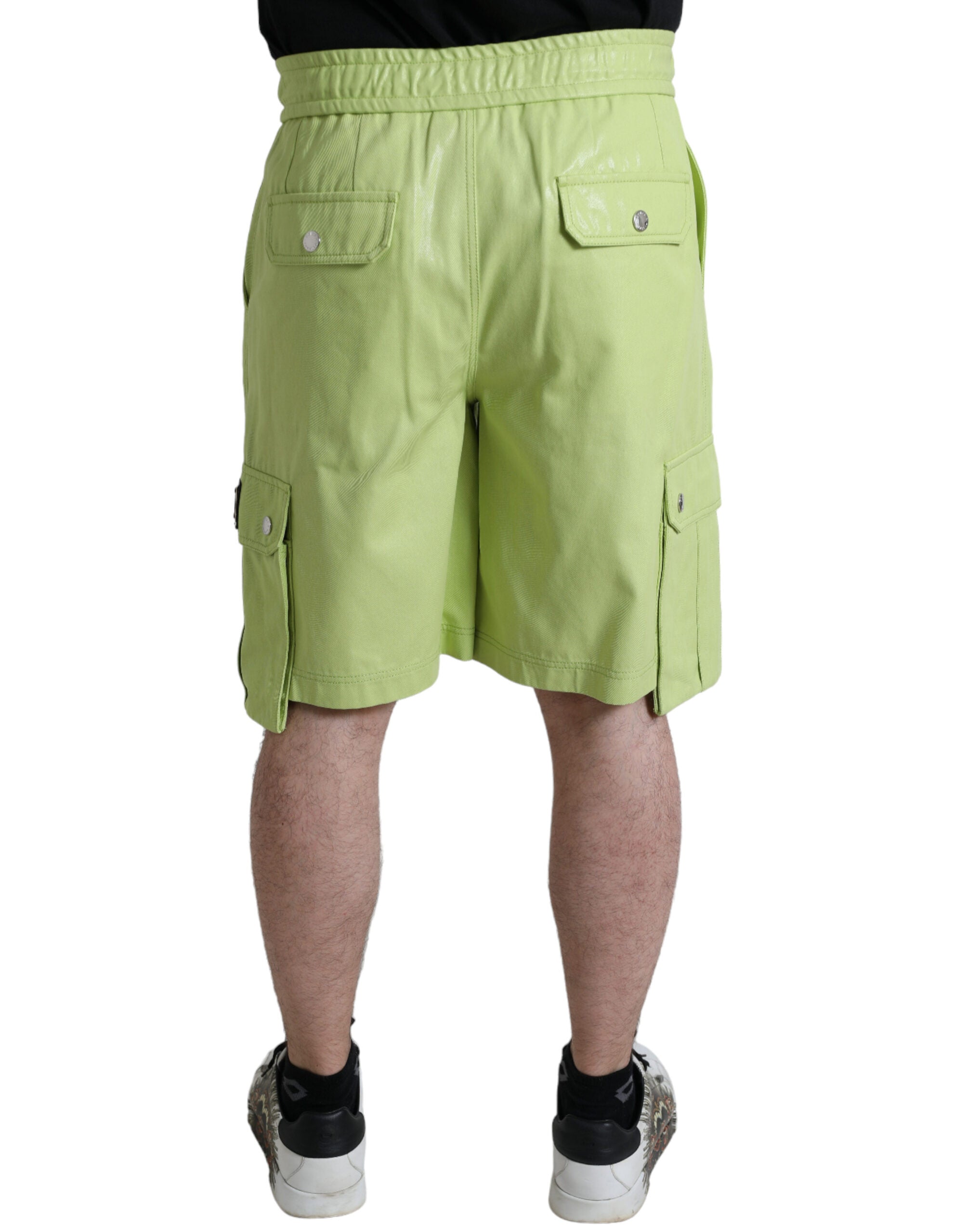 Shorts bermuda en coton vert clair de Dolce & Gabbana pour homme, style cargo avec poches pratiques.
