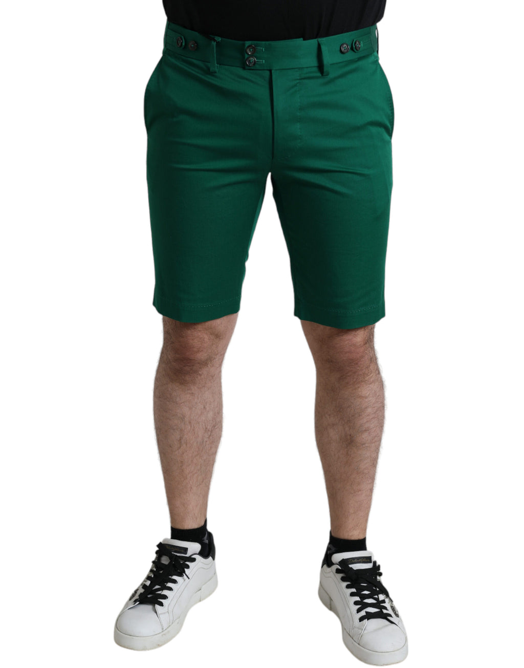 Shorts bermuda en coton stretch vert foncé de Dolce & Gabbana pour homme, style décontracté et élégant.