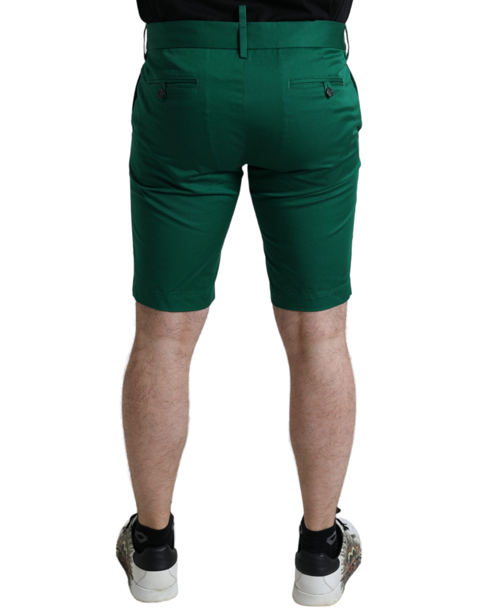 Shorts bermuda pour homme en coton stretch vert foncé de Dolce & Gabbana, style décontracté et élégant.