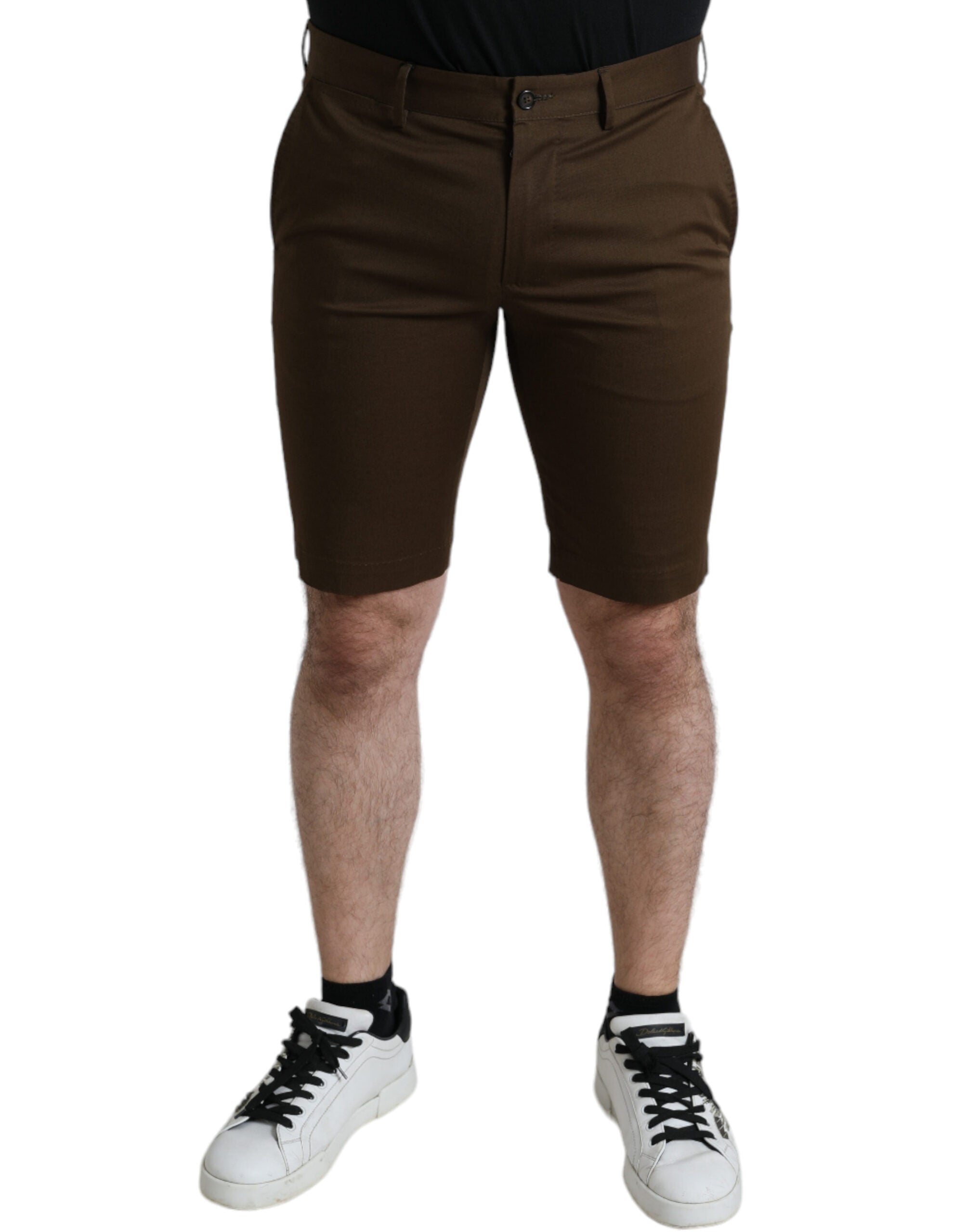 Shorts bermuda pour homme en coton stretch marron de Dolce & Gabbana, taille classique et style élégant.