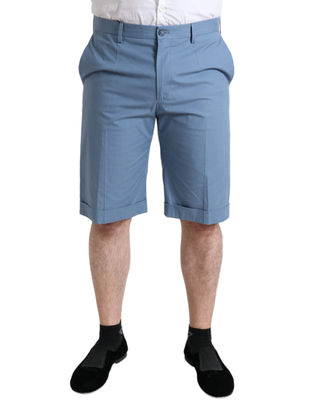 Shorts bermuda en coton bleu ciel de Dolce & Gabbana pour homme avec ourlet plié, style décontracté et élégant.