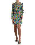 Robe midi en soie Dolce & Gabbana à motifs géométriques multicolores ornée de cristaux, élégante et sophistiquée.