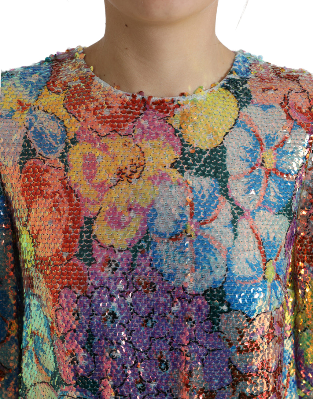 Robe courte Dolce & Gabbana à fleurs multicolores, ornée de sequins, style shift, vêtement de soirée élégant.