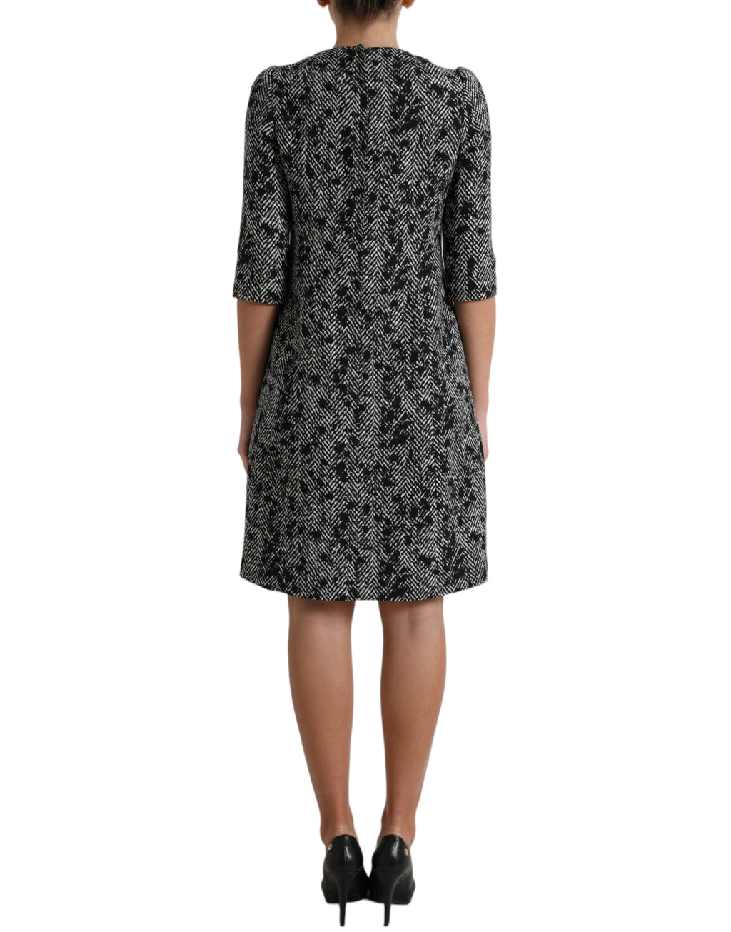 Robes courte en polyester noire à motif chevron de Dolce & Gabbana, style élégant et moderne.