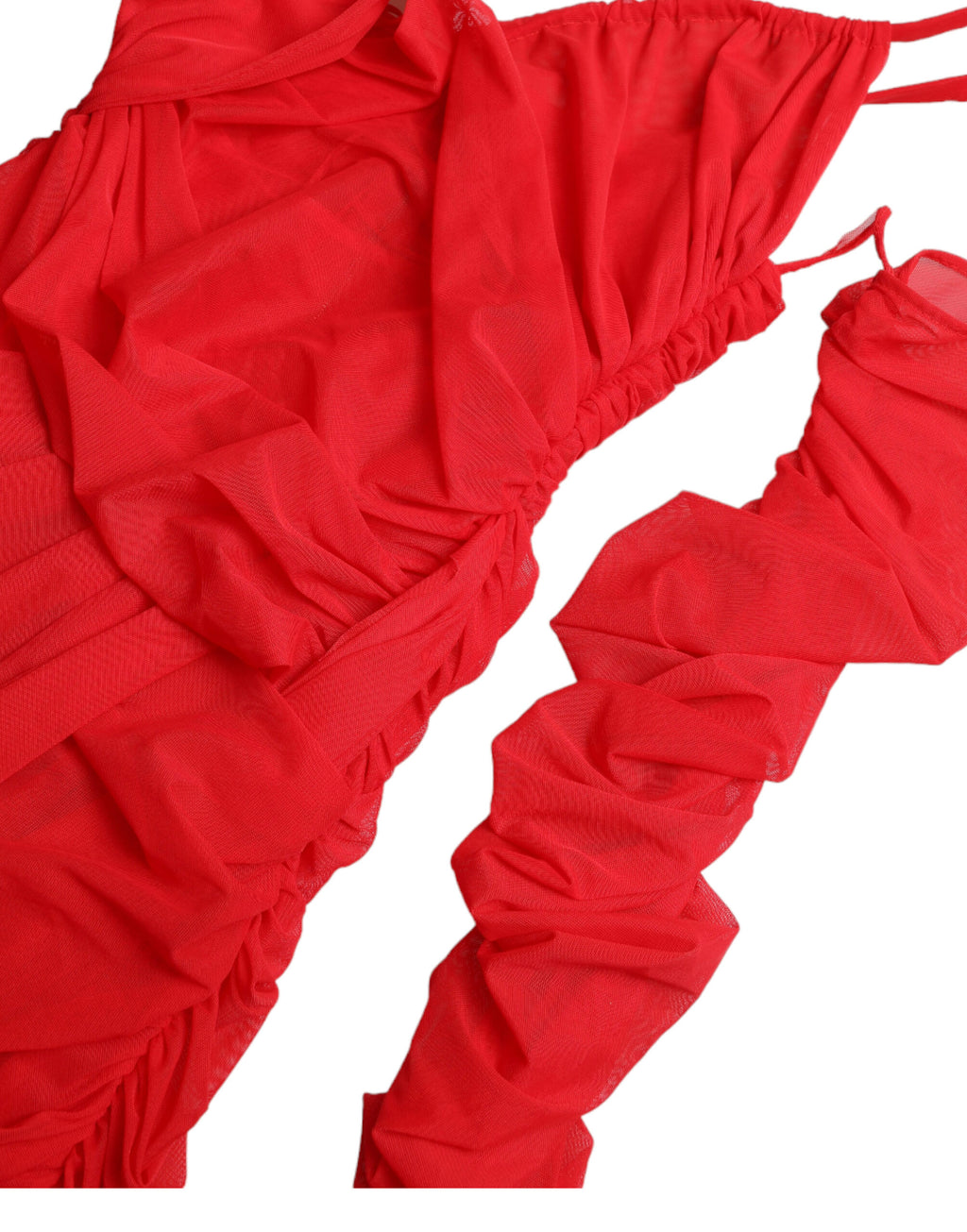 Robe midi en nylon rouge Dolce & Gabbana avec découpes et coupe stretch, élégante et moderne.