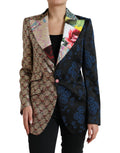 Veste en jacquard Dolce & Gabbana à patchwork floral multicolore, détails élégants et motifs floraux colorés.