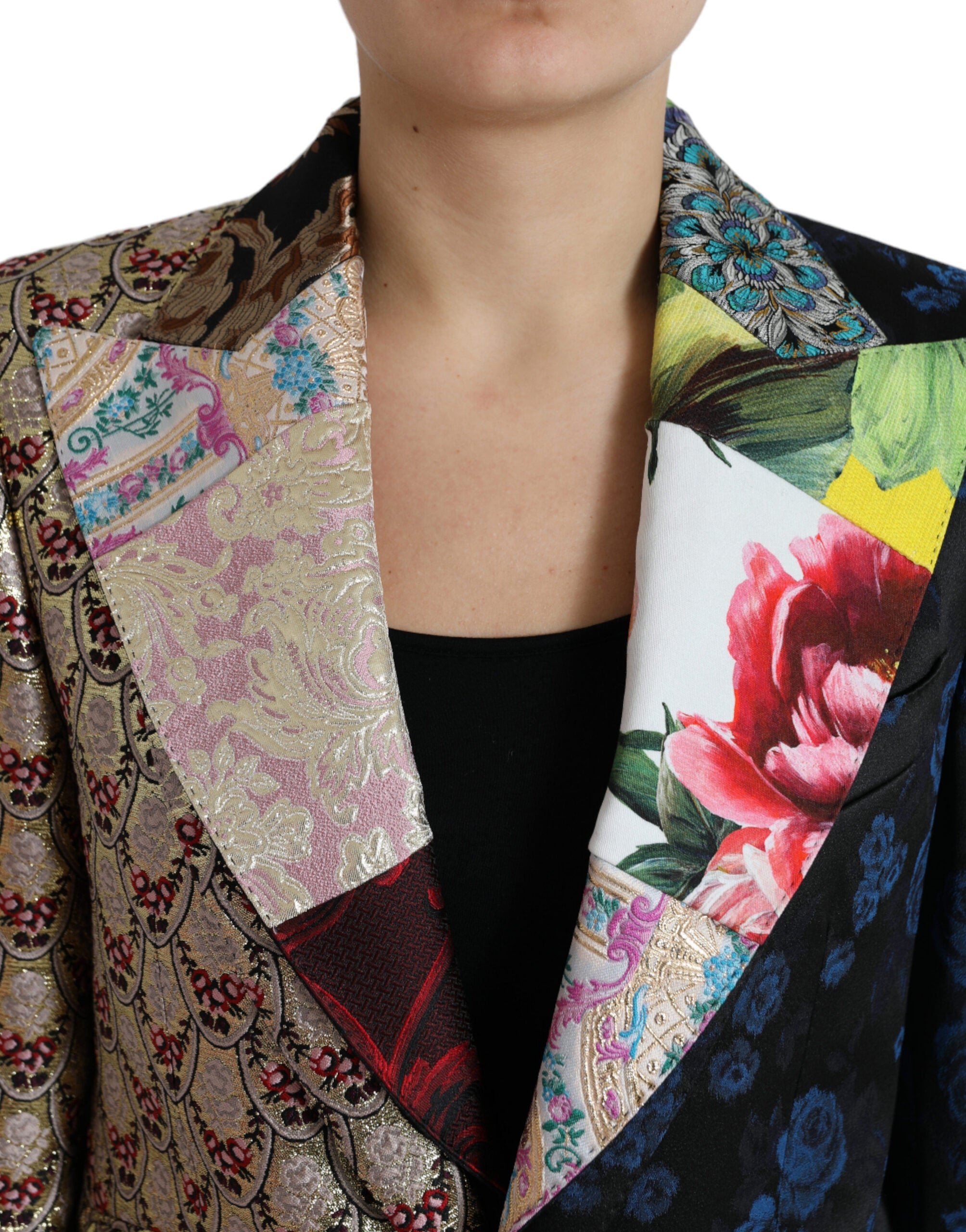 Veste en jacquard à patchwork floral multicolore de Dolce & Gabbana, style élégant et coloré.