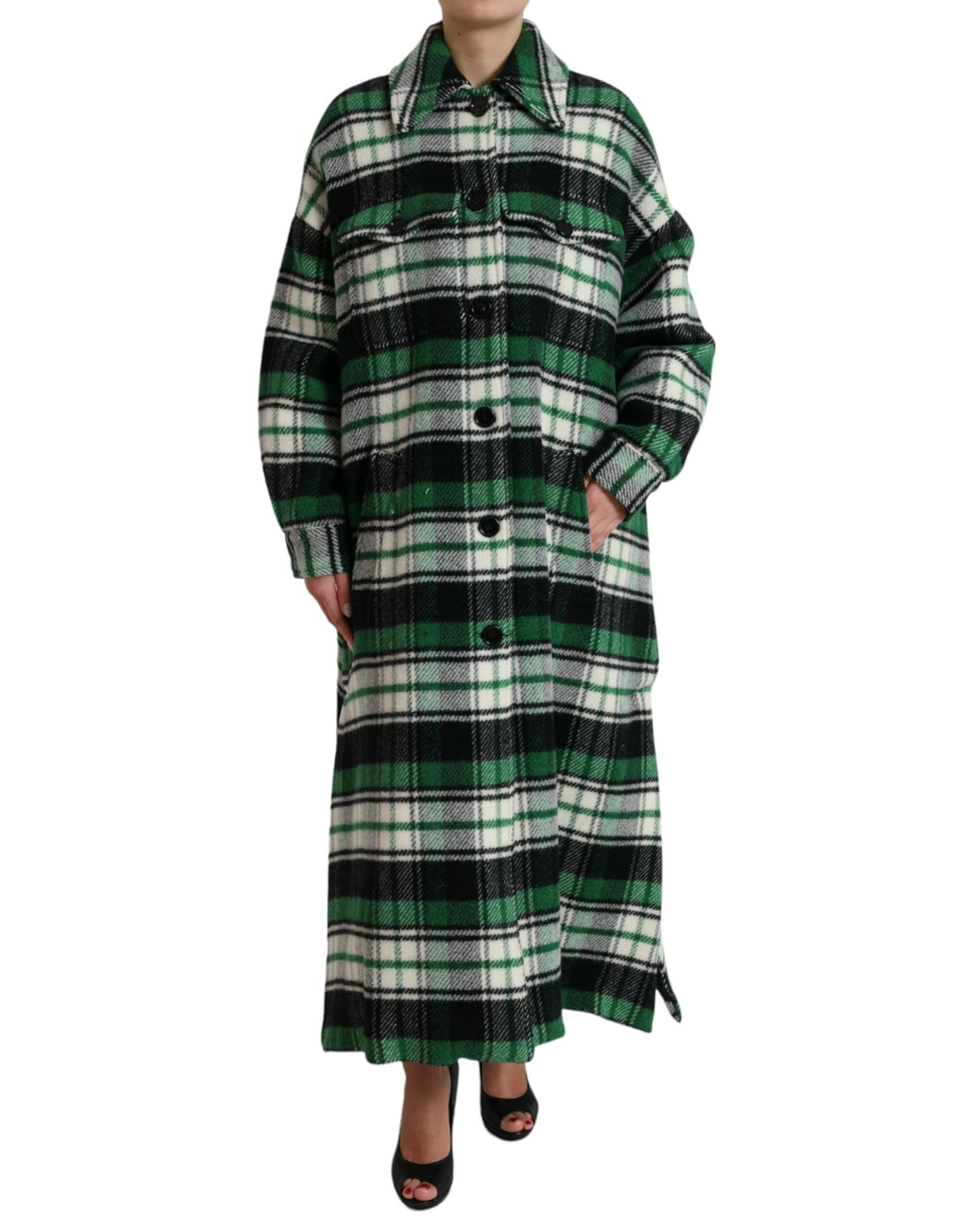 Manteau décontracté à carreaux verts avec manches longues de Dolce & Gabbana, veste élégante pour un look casual.