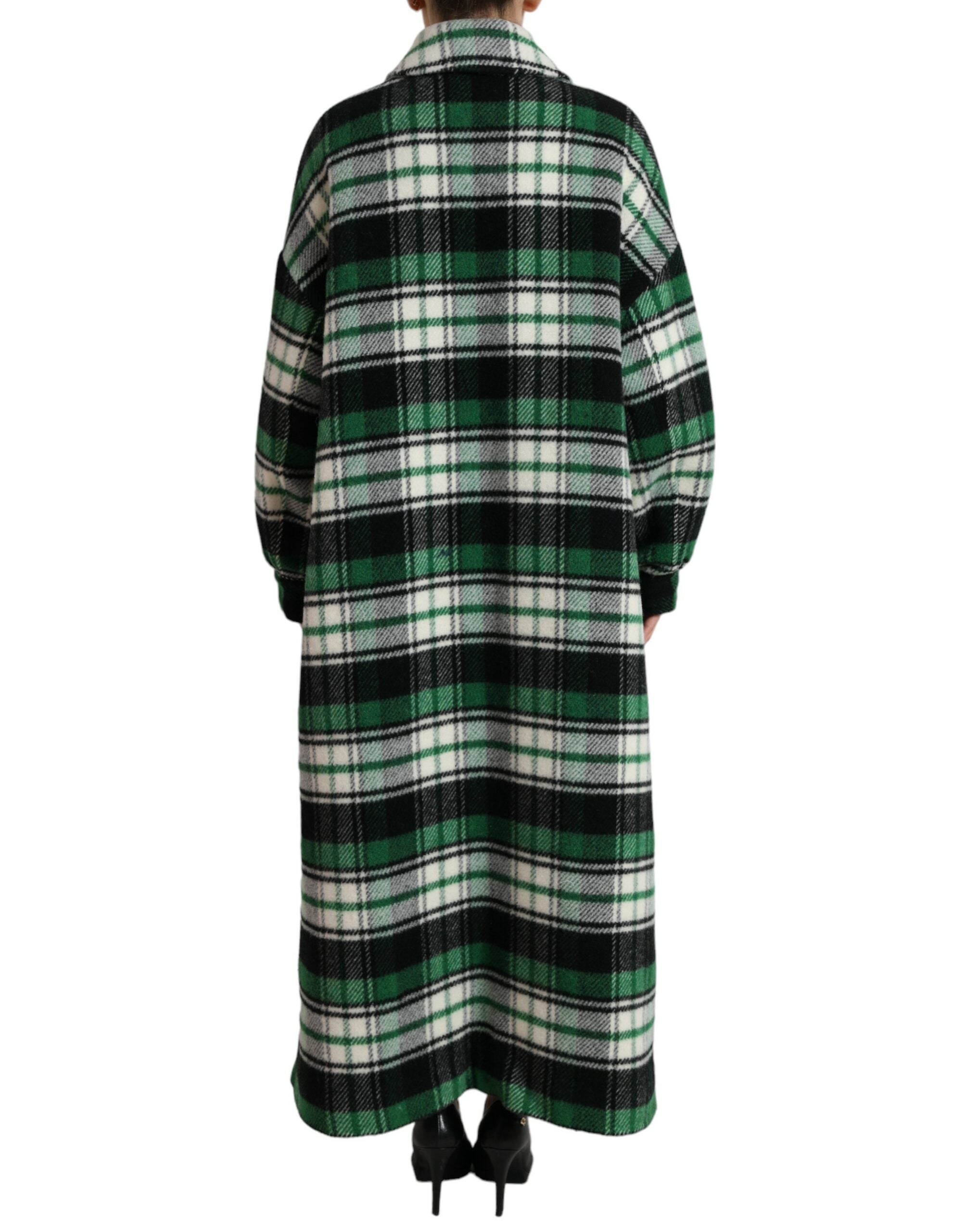 Veste longue à carreaux verts Dolce & Gabbana, chemise décontractée à manches longues, style élégant et casual.