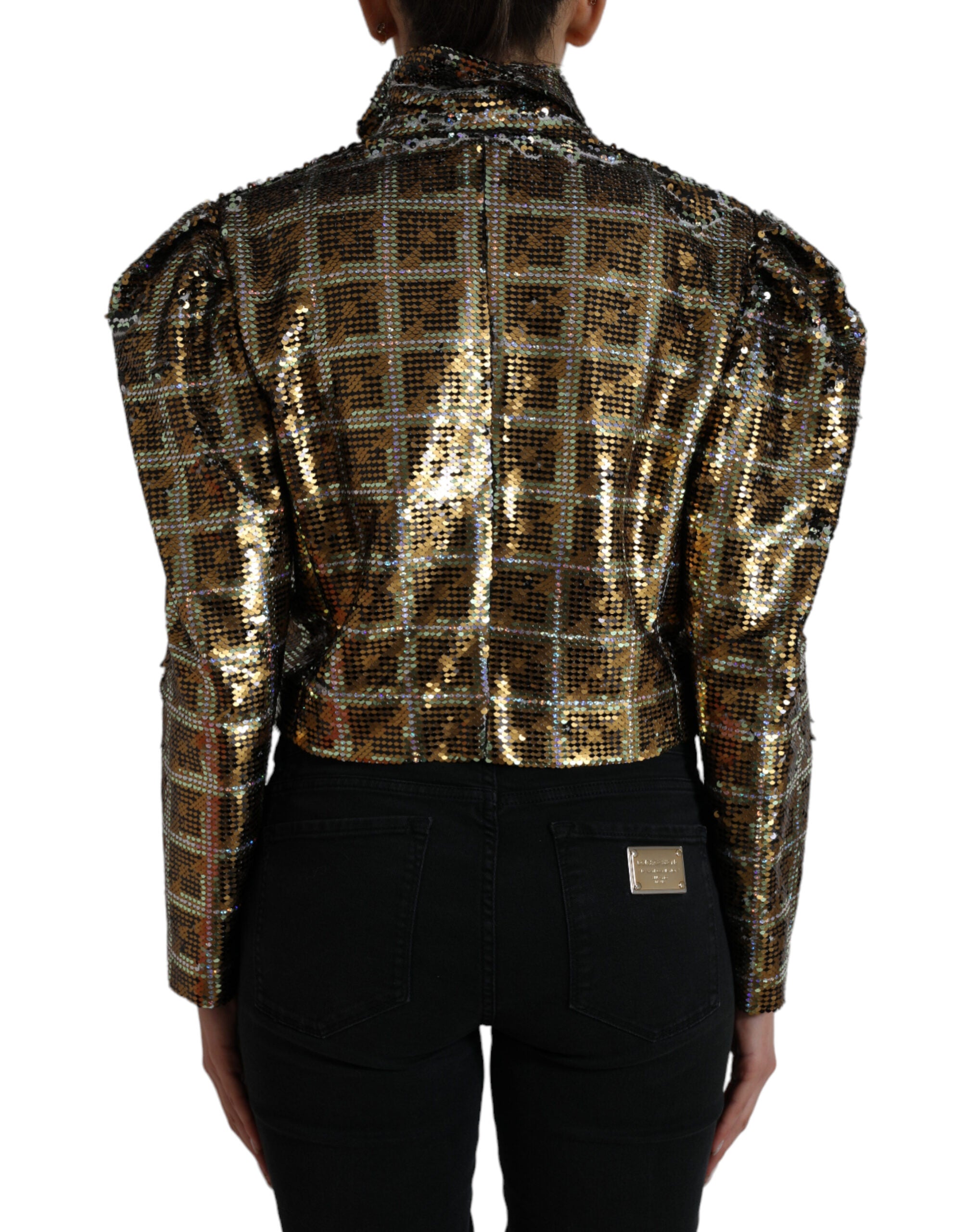 Veste courte en polyester à sequins multicolores de Dolce & Gabbana, style brillant et mode élégante.