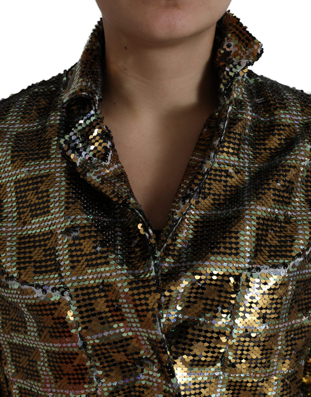 Veste courte en polyester à sequins multicolores de Dolce & Gabbana, style tendance et éclatant.
