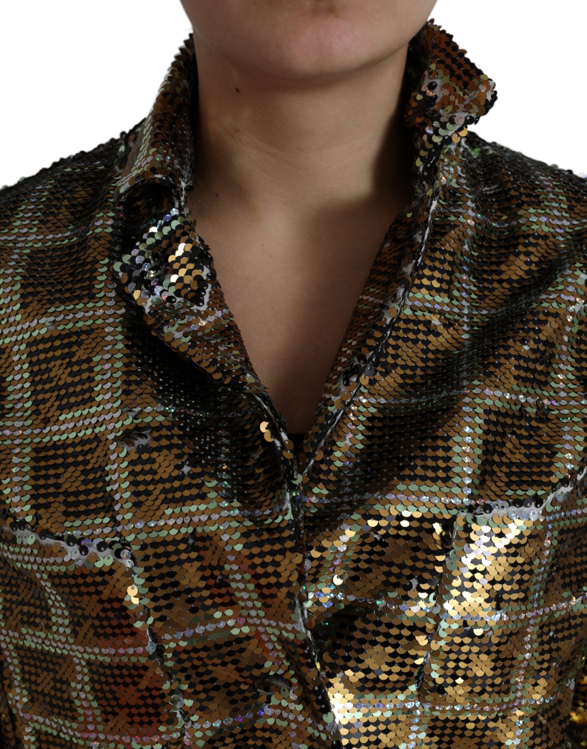 Veste courte en polyester à sequins multicolores de Dolce & Gabbana, style tendance et éclatant.