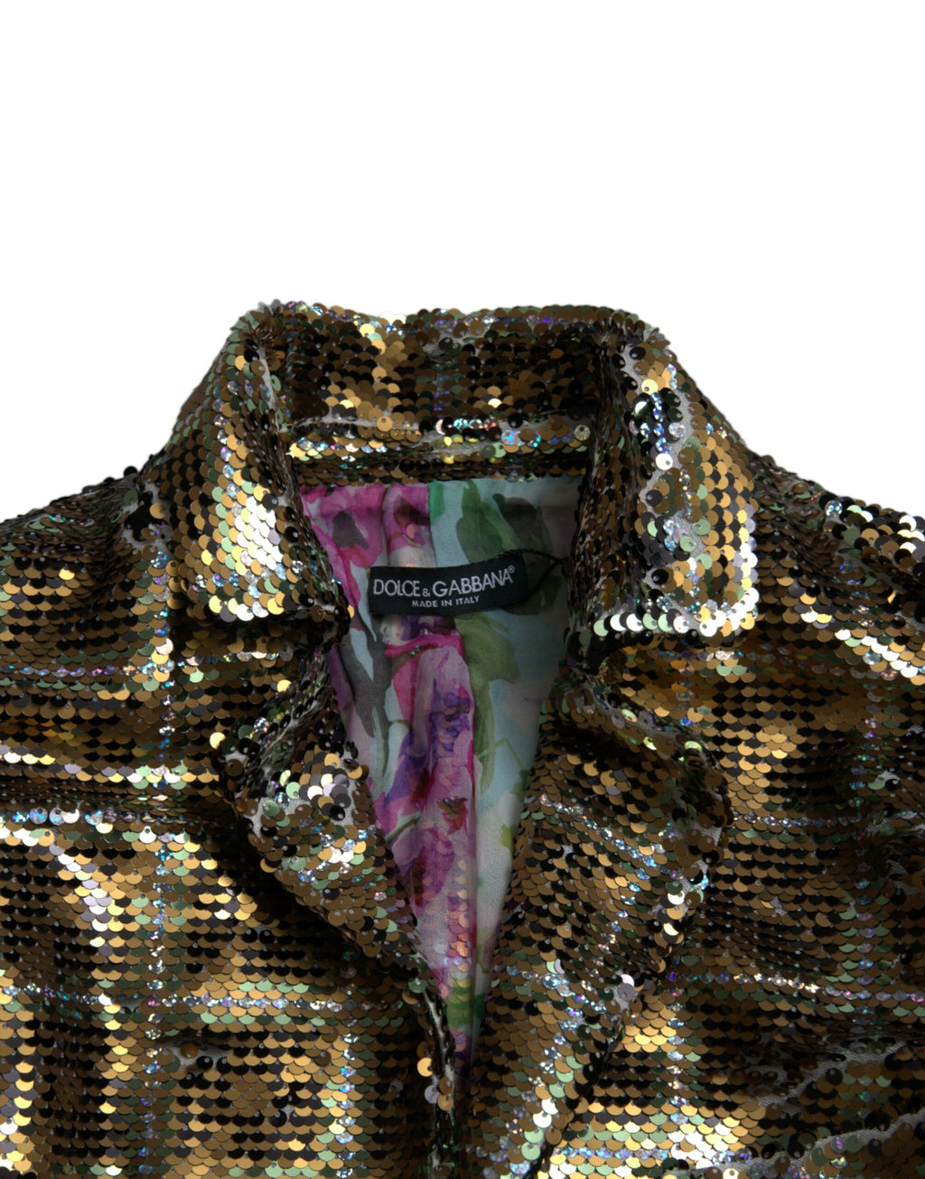 Veste courte en polyester multicolore avec sequins Dolce & Gabbana, style élégant et brillant, vue de face sur fond neutre.