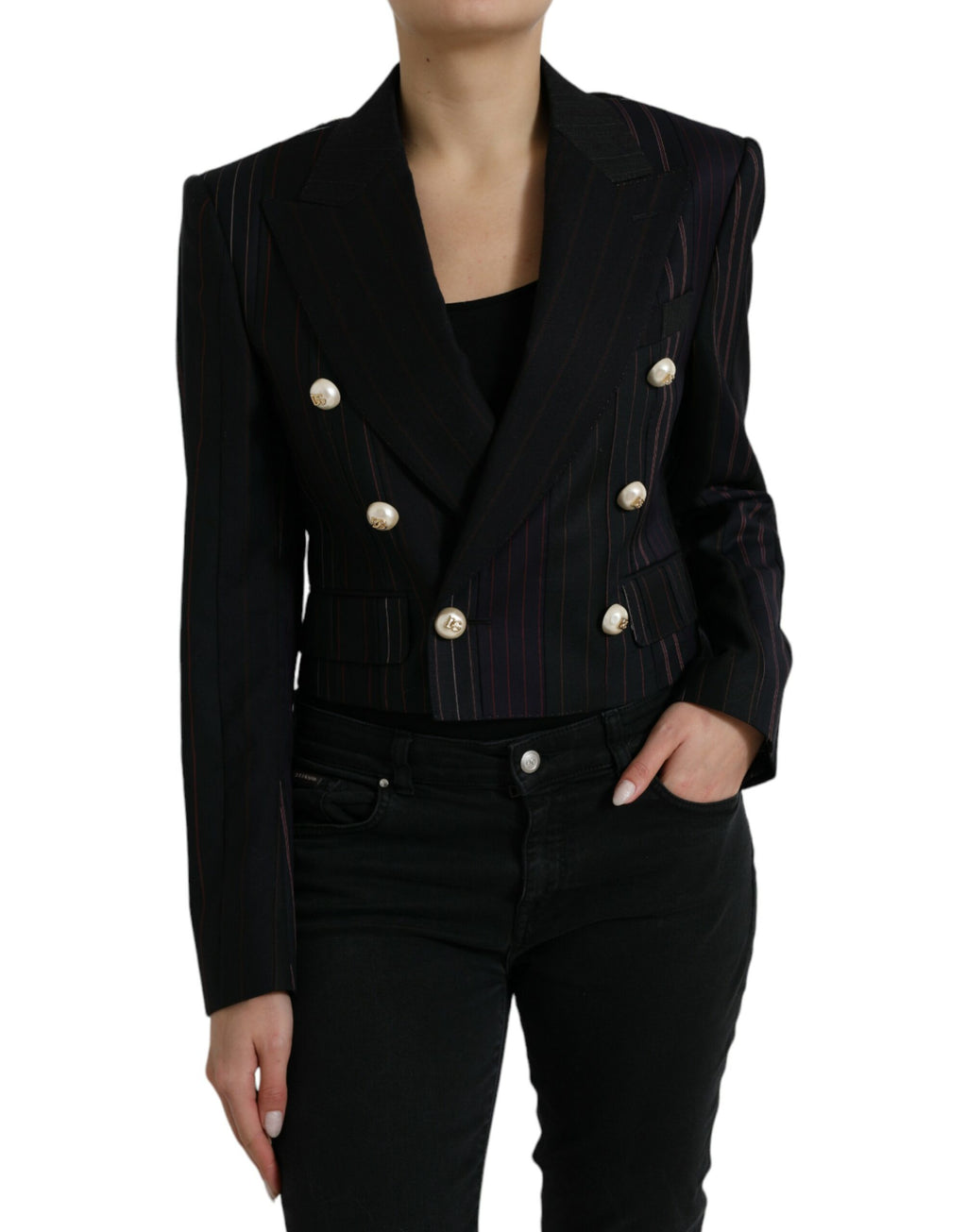 Veste noire à rayures Dolce & Gabbana SICILIA à double boutonnage, style élégant et sophistiqué pour homme.