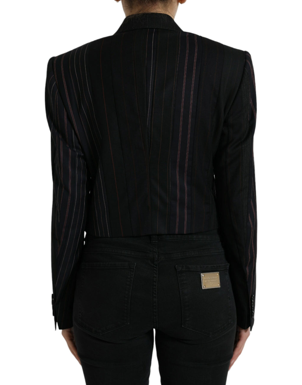 Veste double boutonnage noire à rayures Dolce & Gabbana Sicilia, style élégant avec détails sophistiqués et coupe moderne.