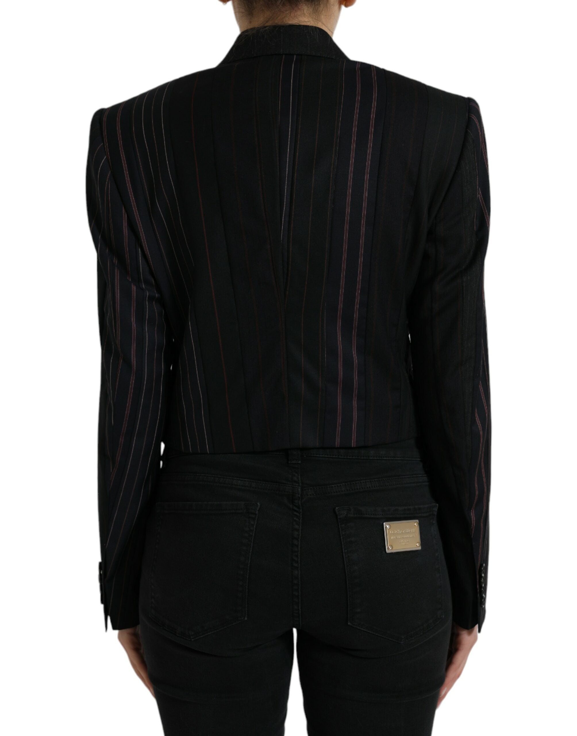 Veste double boutonnage noire à rayures Dolce & Gabbana Sicilia, style élégant avec détails sophistiqués et coupe moderne.