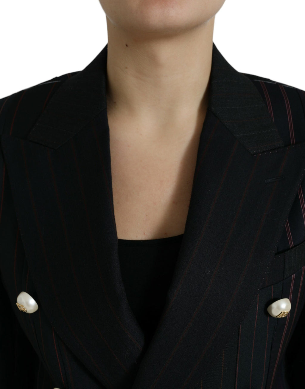 Veste noire à rayures Dolce & Gabbana SICILIA à double boutonnage, tissu élégant et coupe sophistiquée.