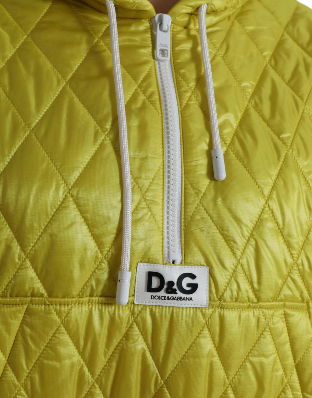 Veste à capuche matelassée en nylon jaune Dolce & Gabbana, style décontracté avec fermeture éclair et poches latérales.