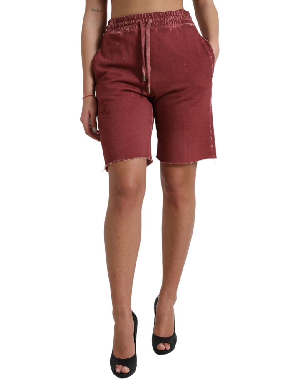 Shorts sweat-shirt en coton marron à taille haute de Dolce & Gabbana, style décontracté et tendance.