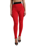 Leggings slim en nylon rouge Dolce & Gabbana avec logo DG visible, ajustés et élégants, parfaits pour un style moderne.