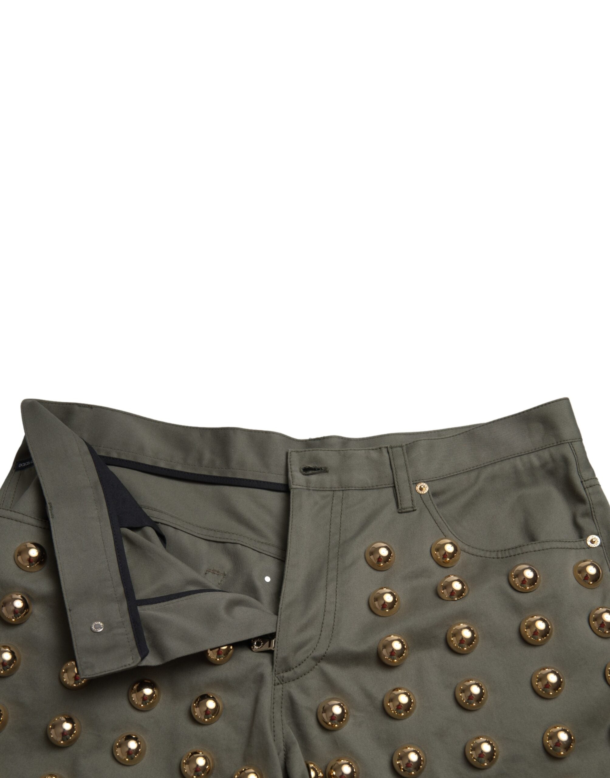 Shorts en coton vert Dolce & Gabbana à taille haute avec embellissements, style hot pants élégant et tendance.