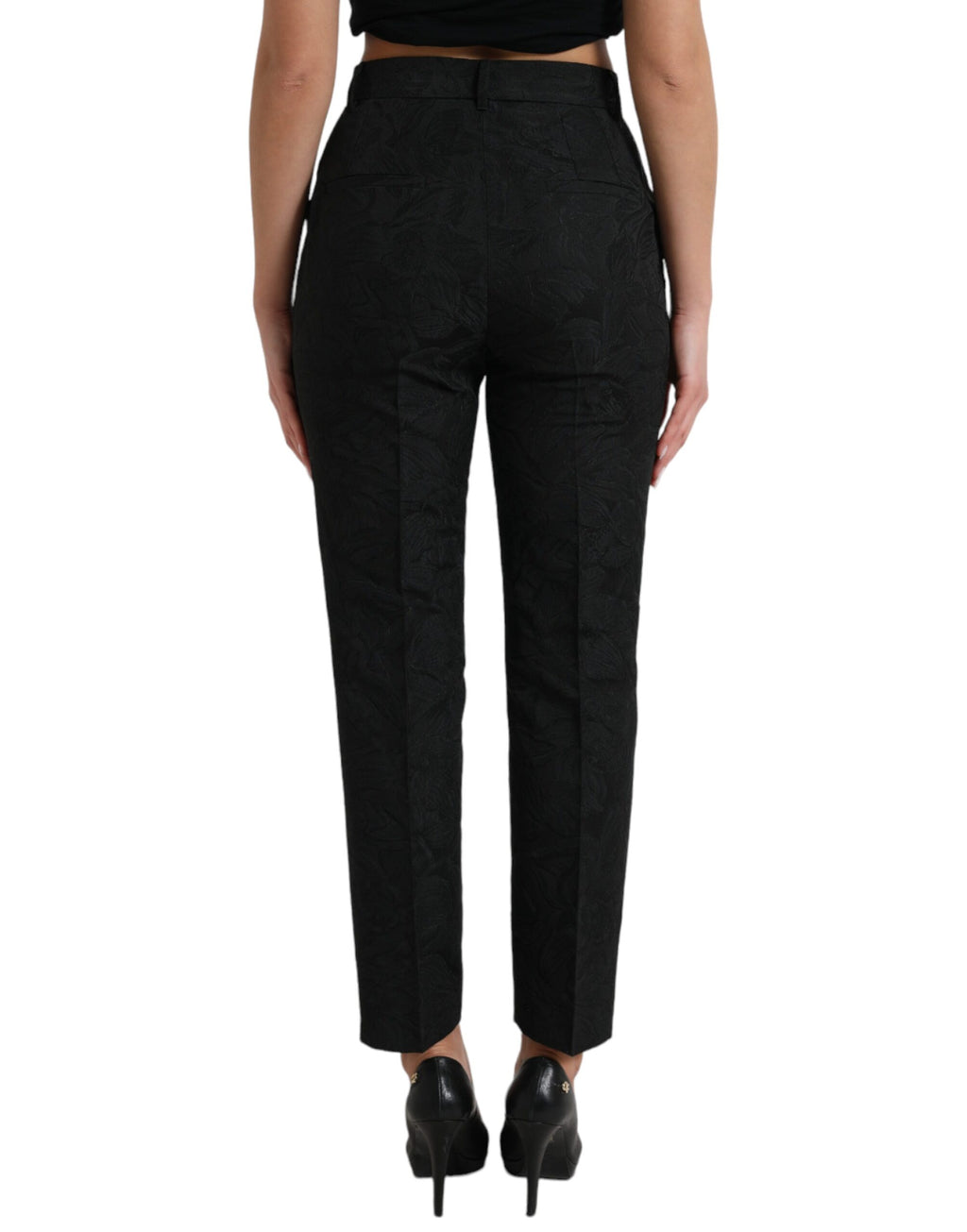 Pantalons noirs en polyester à taille haute et coupe tapered de Dolce & Gabbana, style élégant et moderne.