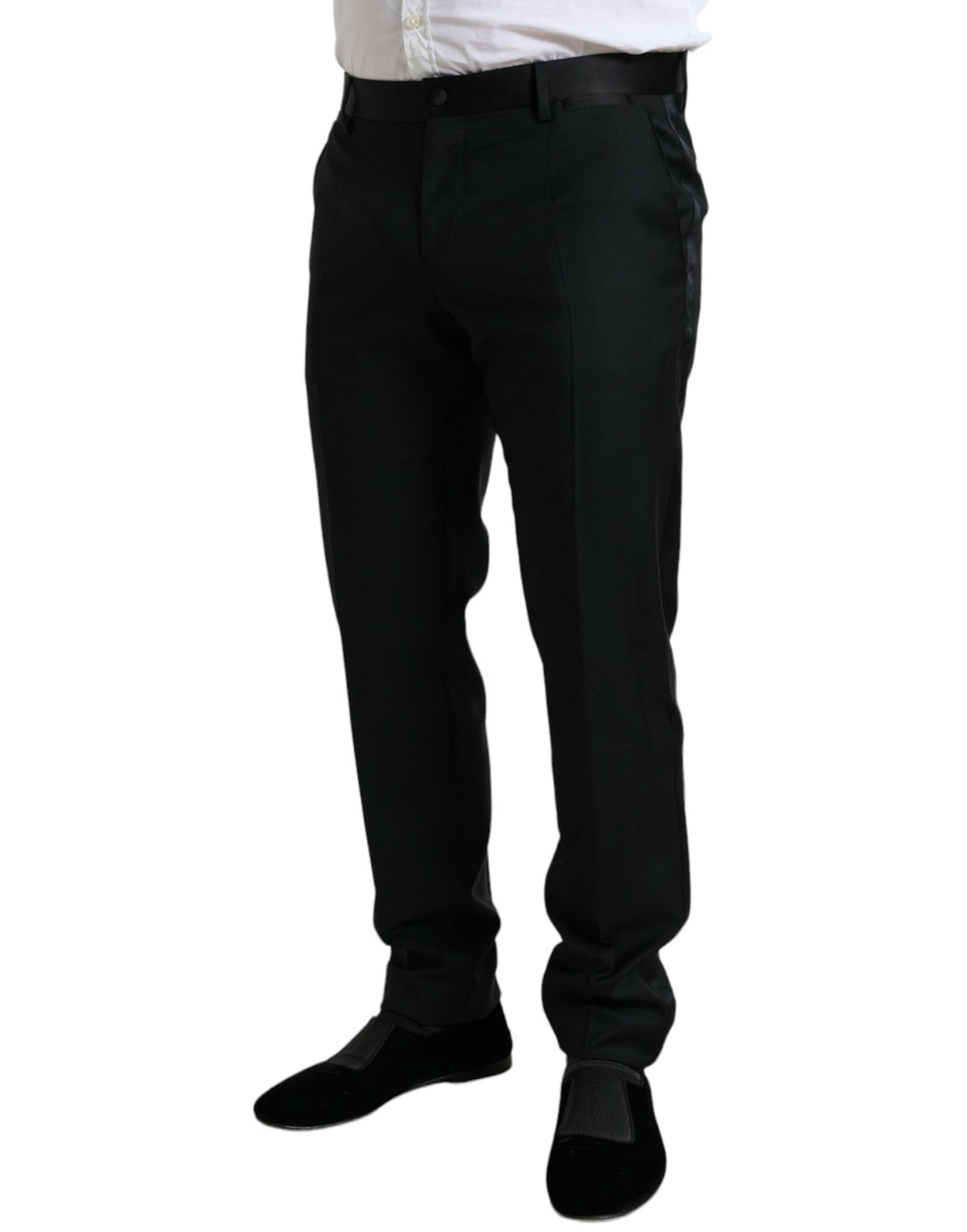 Pantalon formel en laine noire Dolce & Gabbana, coupe slim, pantalon habillé élégant pour homme.