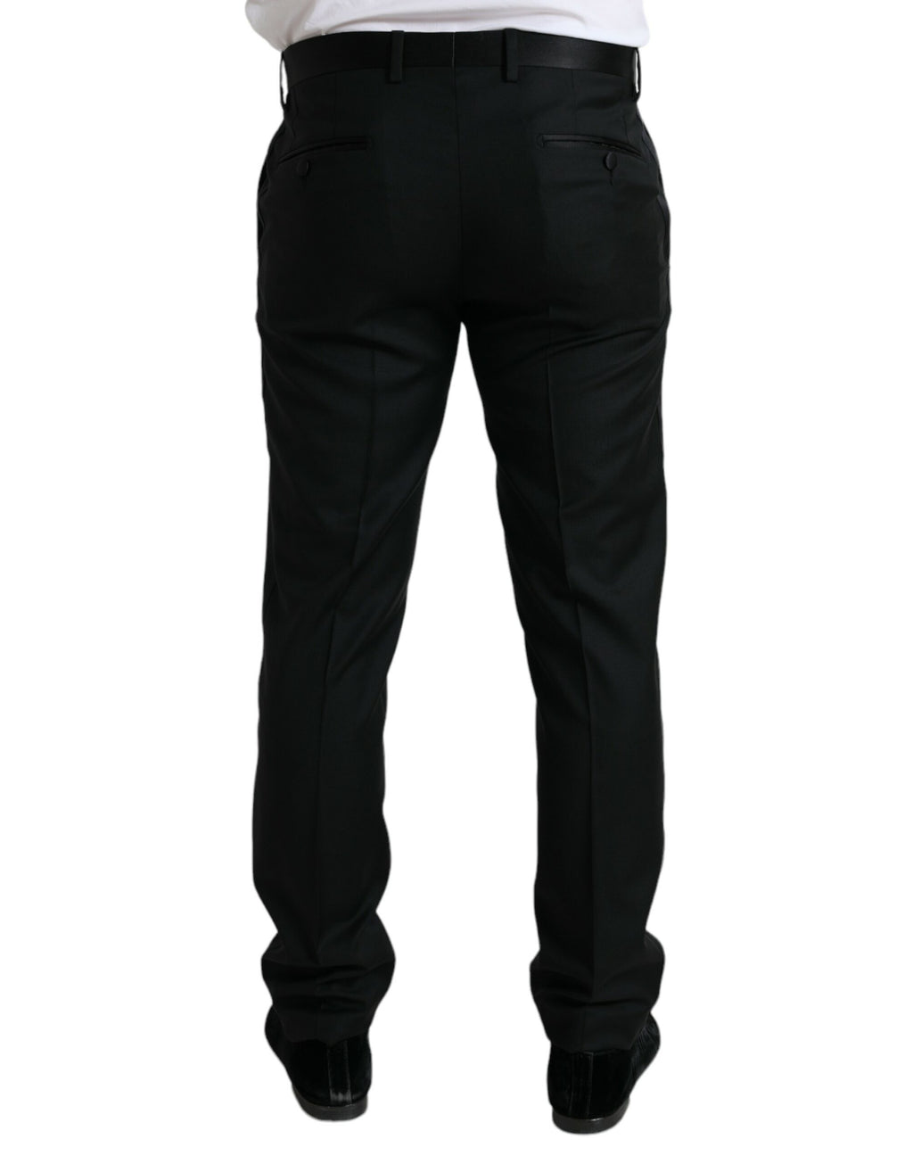 Pantalon de costume noir en laine Dolce & Gabbana, coupe slim, pour homme, détails élégants et finition soignée.