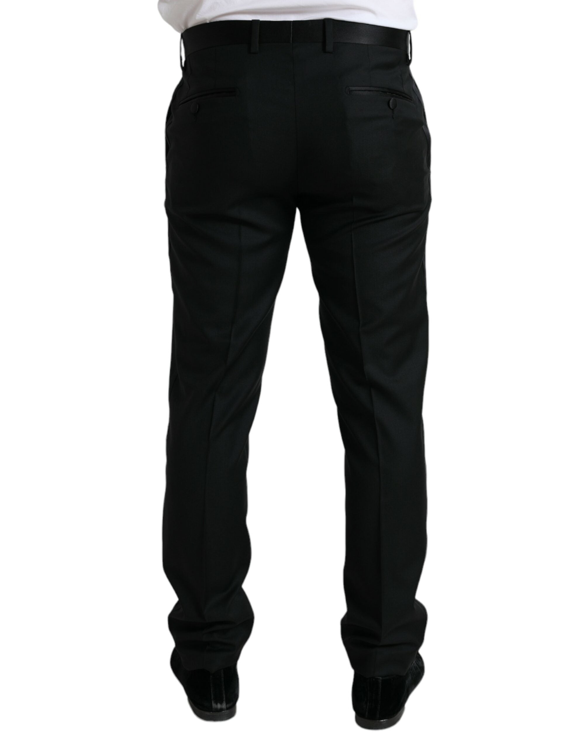 Pantalon de costume noir en laine Dolce & Gabbana, coupe slim, pour homme, détails élégants et finition soignée.