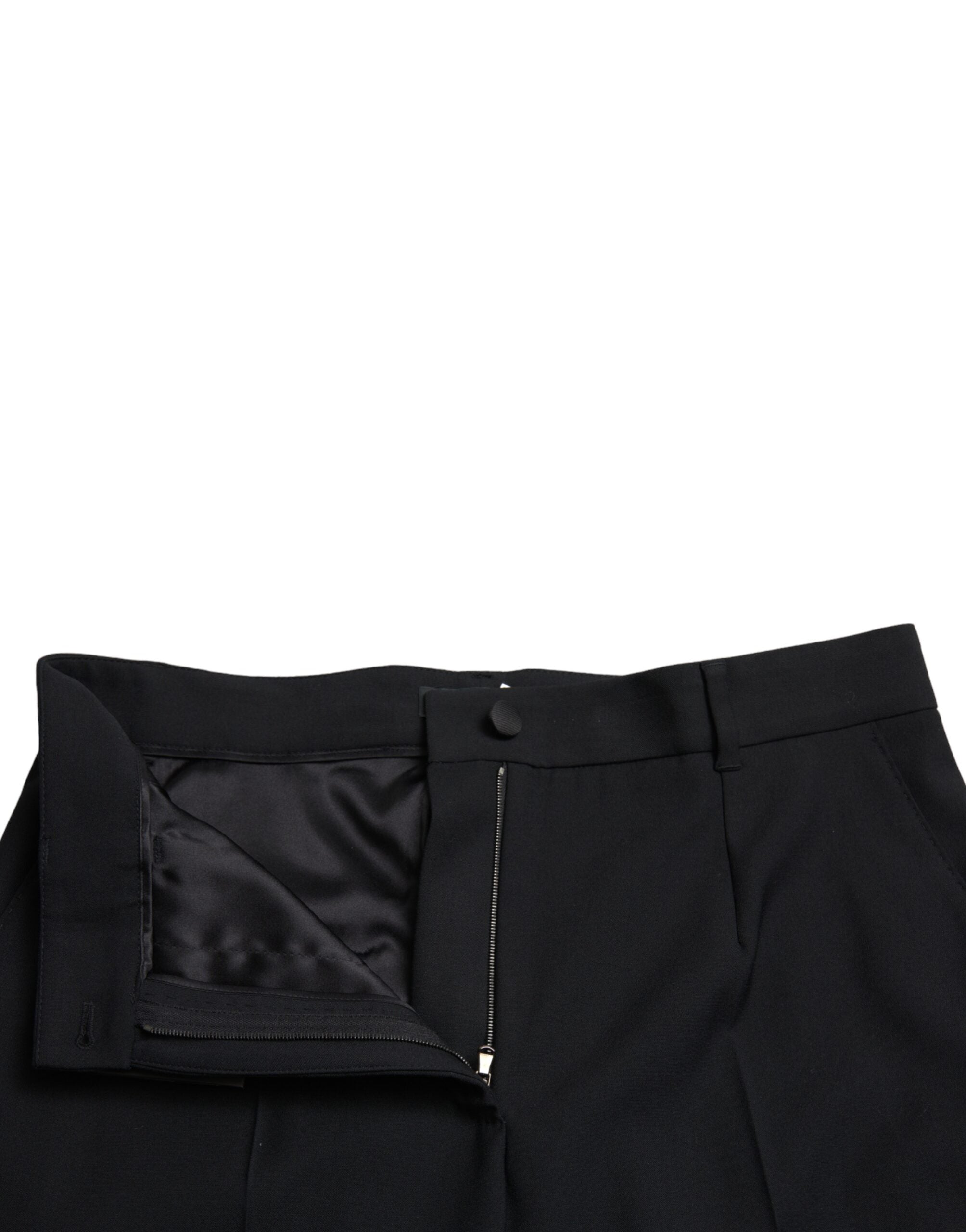 Pantalon droit taille haute en laine noire de Dolce & Gabbana, style élégant et moderne.