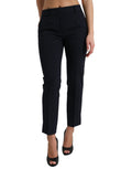 Pantalon coupe droite et cropped bleu Dolce & Gabbana à taille moyenne, en tissu léger.