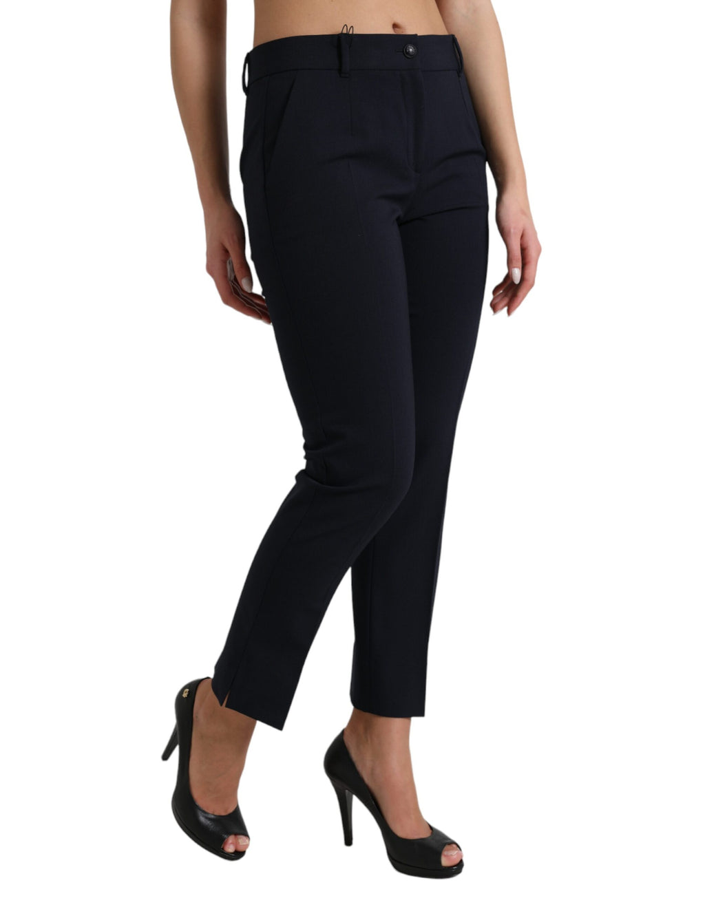 Pantalon cropped bleu à taille moyenne Dolce & Gabbana, coupe tapered et moderne, en tissu élégant.