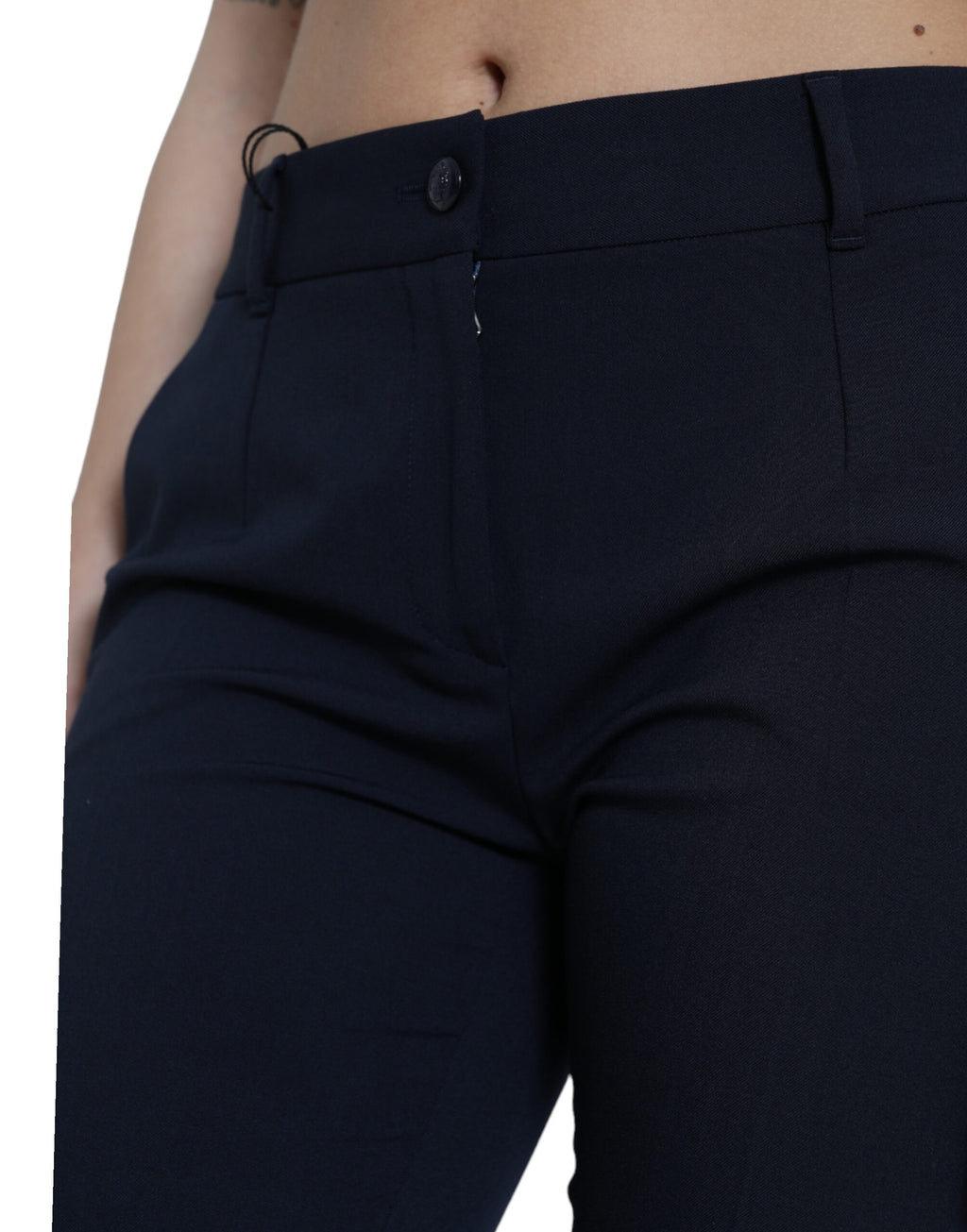 Pantalons cropped bleu à taille mi-haute de Dolce & Gabbana, coupe tapered, élégants et modernes.