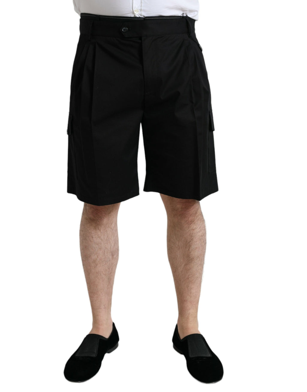 Shorts cargo bermuda en coton stretch noir de Dolce & Gabbana, style décontracté avec poches multiples.