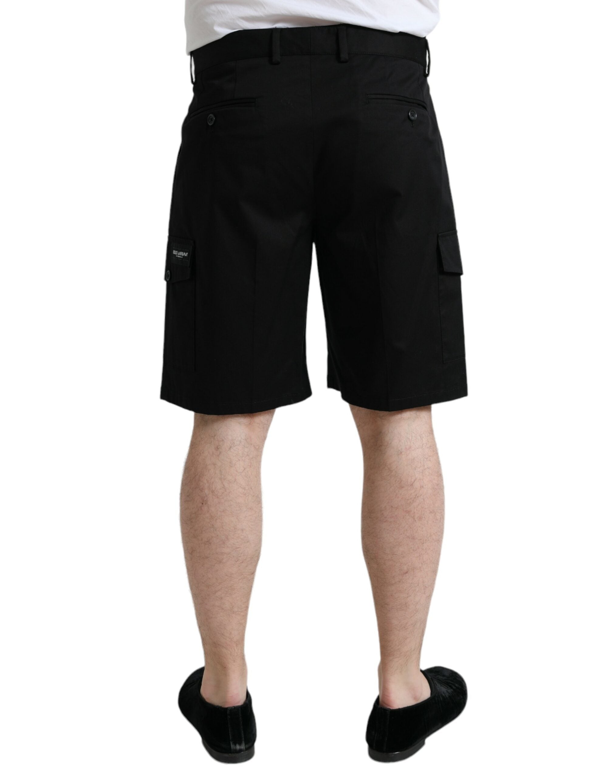 Shorts cargo bermuda en coton stretch noir de Dolce & Gabbana, style décontracté et élégant pour homme.
