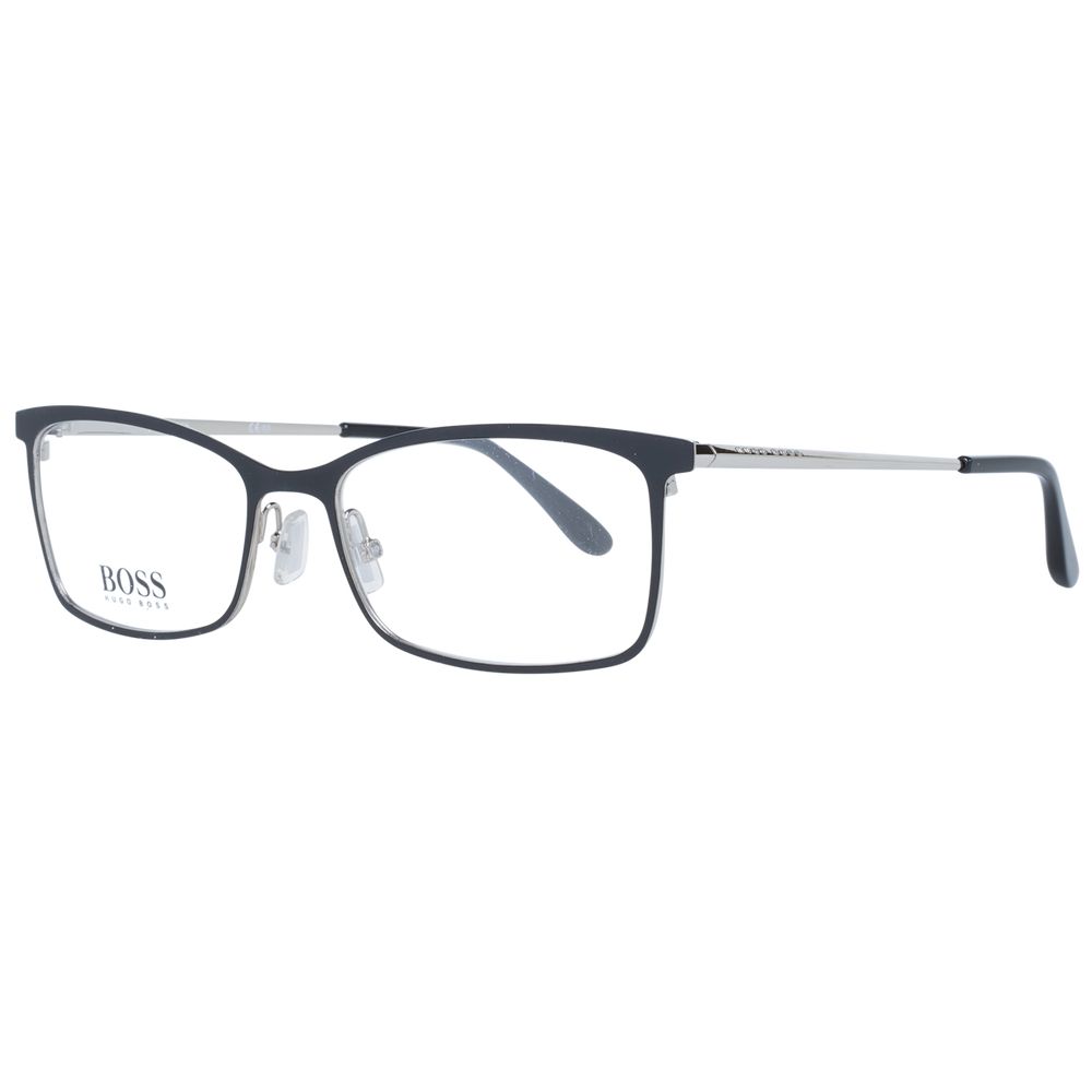 Lunettes en métal noir Hugo Boss avec monture élégante pour homme, vues de face sur fond blanc.