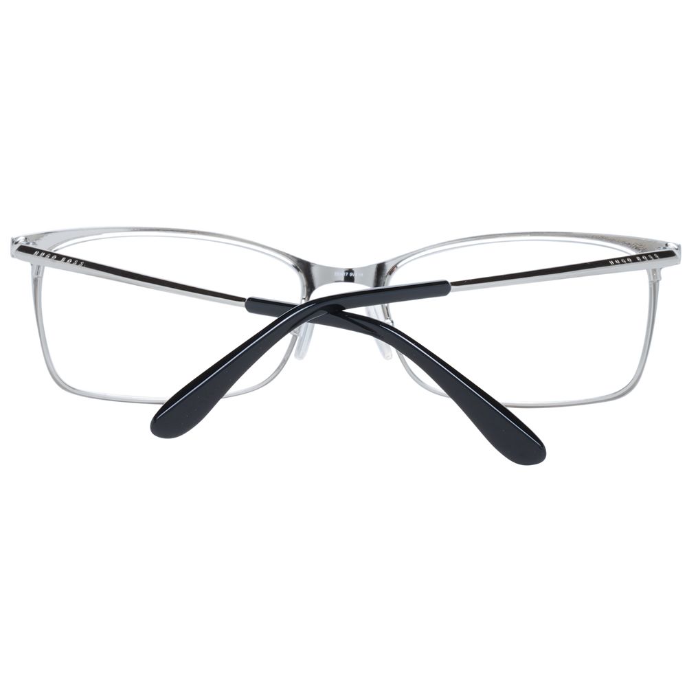 Lunettes de vue en métal noir de Hugo Boss avec cadre élégant et moderne, vues de face sur fond blanc.