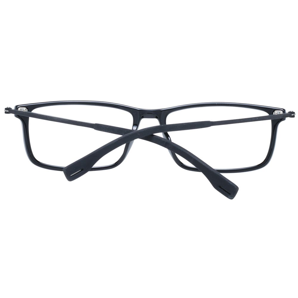 Lunettes en plastique noires de la marque Hugo Boss, monture élégante pour lunettes de vue ou de soleil.