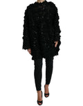 Pull à manches longues Dolce & Gabbana noir avec sequins brillants et embellissements, élégant et sophistiqué.